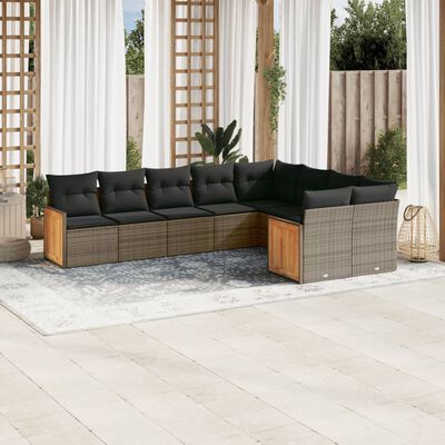 vidaXL Salon de jardin 9 pcs avec coussins gris résine tressée