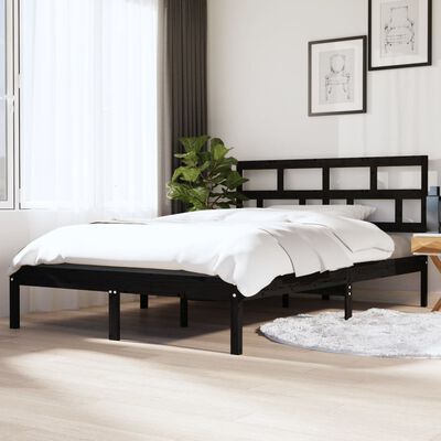 vidaXL Cadre de lit Noir 135x190 cm Double Bois massif