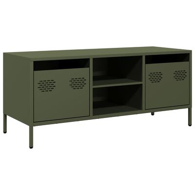 vidaXL Meuble TV vert olive 101,5x39x43,5 cm acier laminé à froid