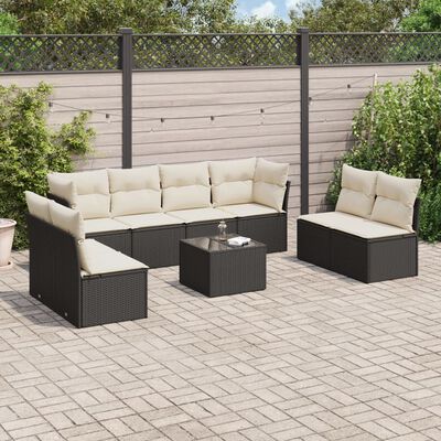 vidaXL Salon de jardin 9 pcs avec coussins noir résine tressée