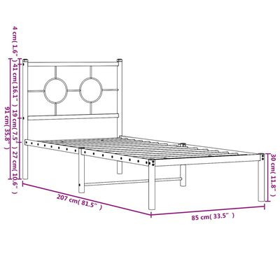 vidaXL Cadre de lit métal sans matelas avec tête de lit noir 80x200 cm