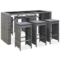 vidaXL Meuble de bar de jardin 7 pcs et coussins Résine tressée Gris