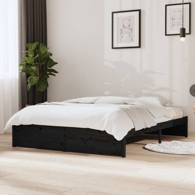 vidaXL Cadre de lit sans matelas noir bois massif 140x190 cm