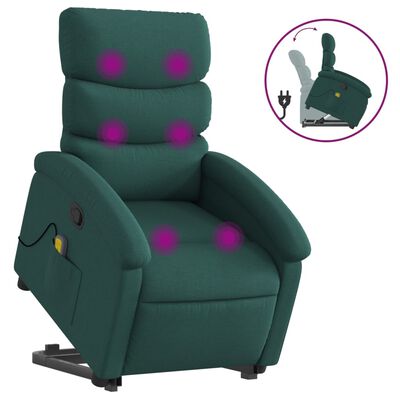 vidaXL Fauteuil inclinable de massage Vert foncé Tissu