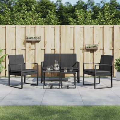 vidaXL Ensemble à manger de jardin avec coussins 5 pcs noir rotin PP