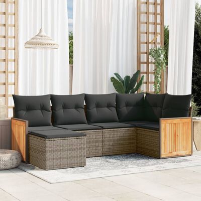 vidaXL Salon de jardin 6 pcs avec coussins gris résine tressée