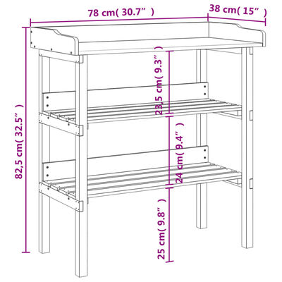 vidaXL Table à plantes avec étagères marron 78x38x82,5cm bois de sapin