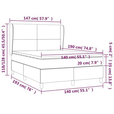 vidaXL Sommier à lattes de lit avec matelas Crème 140x190 cm Tissu