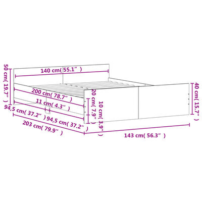 vidaXL Cadre de lit sans matelas chêne sonoma 140x200 cm