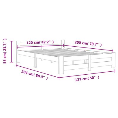 vidaXL Cadre de lit Gris foncé Bois de pin massif 120x200 cm