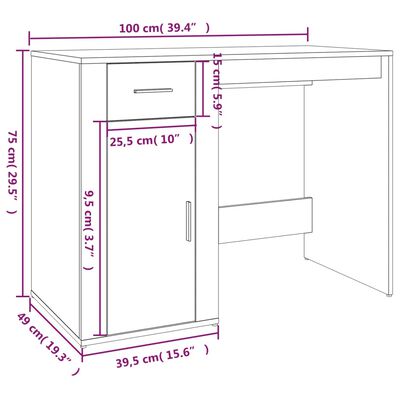 vidaXL Bureau Blanc 100x49x75 cm Bois d'ingénierie