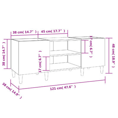 vidaXL Armoire à disques sonoma gris 121x38x48 cm bois d'ingénierie