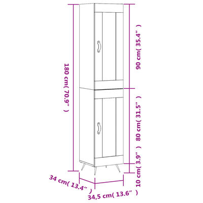 vidaXL Buffet haut Sonoma gris 34,5x34x180 cm Bois d'ingénierie