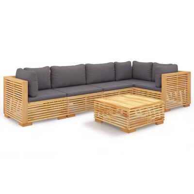 vidaXL Salon de jardin 6 pcs avec coussins Bois de teck solide