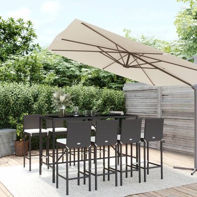 vidaXL Ensemble de bar de jardin 9 pcs avec coussins noir poly rotin