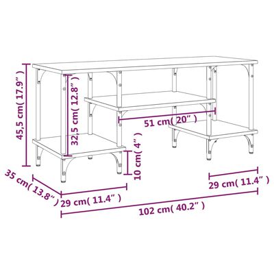 vidaXL Meuble TV chêne fumé 102x35x45,5 cm bois d'ingénierie