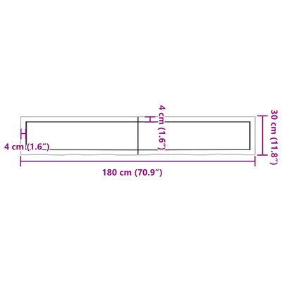 vidaXL Comptoir de salle de bain 180x30x(2-6)cm bois massif non traité