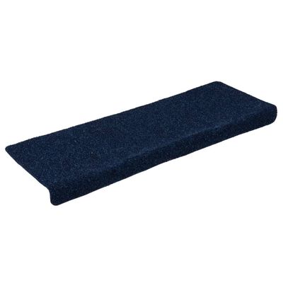 vidaXL Tapis d'escalier 15 pcs Tissu aiguilleté 65x21x4 cm Bleu