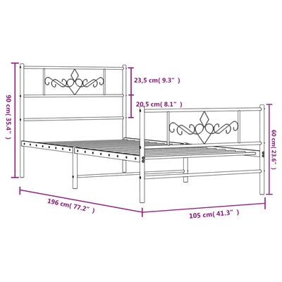 vidaXL Cadre de lit métal sans matelas et pied de lit blanc 100x190 cm