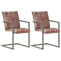 vidaXL Chaises à manger cantilever lot de 2 marron cuir véritable