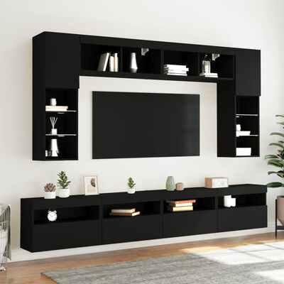 vidaXL Meubles TV muraux avec lumières LED 2 pcs noir 60x30x40 cm