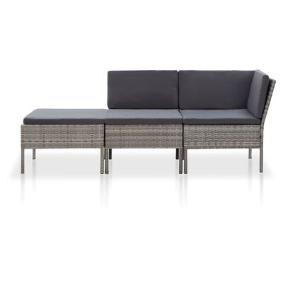 vidaXL Salon de jardin 3 pcs avec coussins Résine tressée Gris