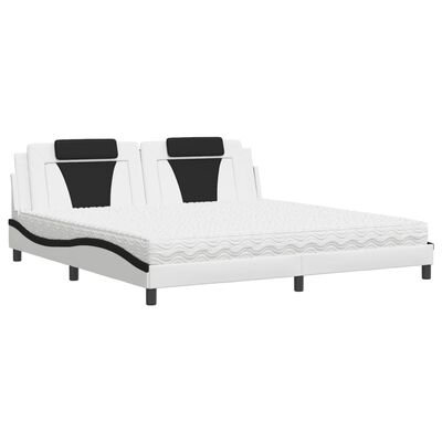 vidaXL Lit avec matelas blanc et noir 200x200 cm similicuir