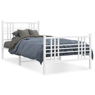 vidaXL Cadre de lit métal sans matelas et pied de lit blanc 100x190 cm