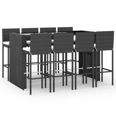 vidaXL Ensemble de bar de jardin 9 pcs avec coussins noir poly rotin