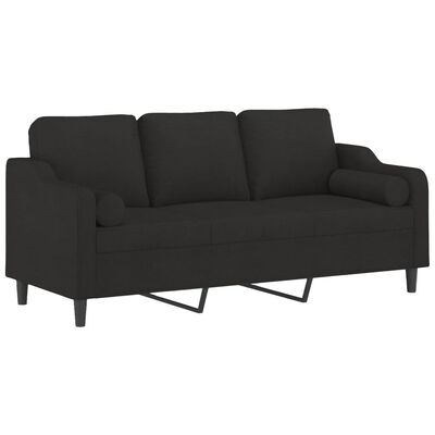 vidaXL Canapé 3 places avec oreillers décoratifs noir 180 cm tissu