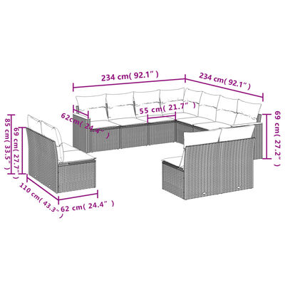 vidaXL Salon de jardin 11 pcs avec coussins beige résine tressée