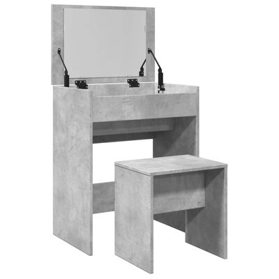 vidaXL Coiffeuse et tabouret gris béton 60x40x113,5 cm