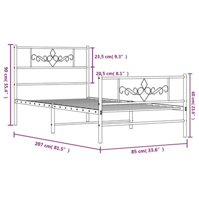 vidaXL Cadre de lit métal sans matelas avec pied de lit blanc 80x200cm