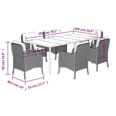 vidaXL Ensemble à manger de jardin et coussins 7 pcs gris rotin