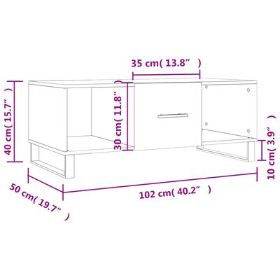 vidaXL Table basse gris béton 102x50x40 cm bois d'ingénierie