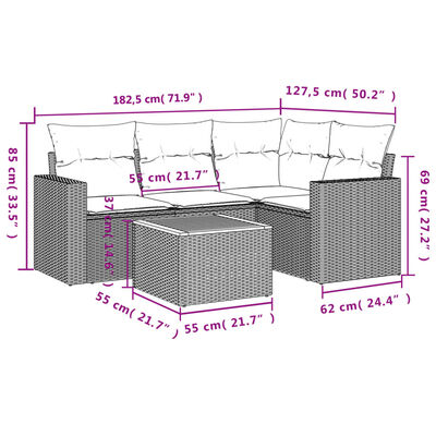 vidaXL Salon de jardin 5 pcs avec coussins noir résine tressée