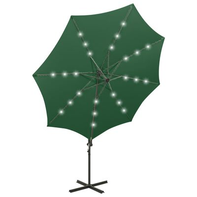 vidaXL Parasol de jardin en porte-à-faux et mât et lumières LED vert