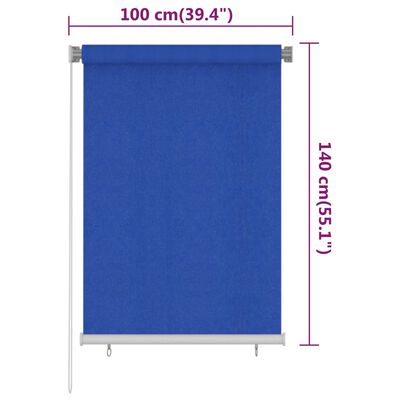 vidaXL Store roulant d'extérieur 100x140 cm Bleu PEHD