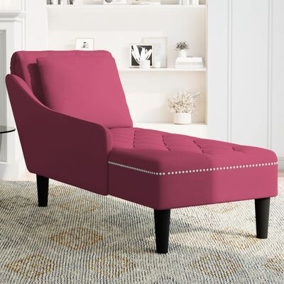 vidaXL Fauteuil long avec coussin et accoudoir droit rouge bordeaux