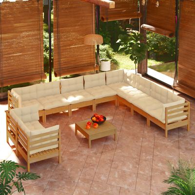 vidaXL Salon de jardin 11 pcs avec coussins Marron miel Bois de pin