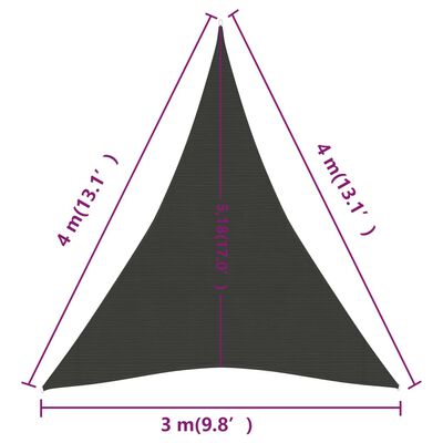 vidaXL Voile d'ombrage 160 g/m² Anthracite 3x4x4 m PEHD