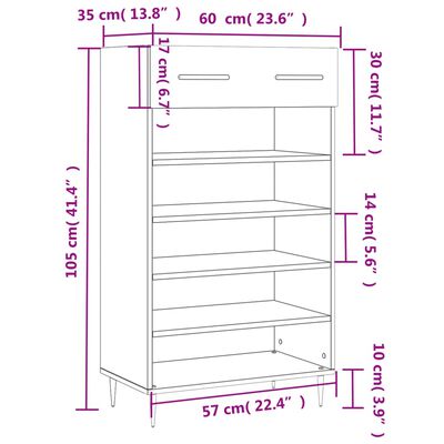 vidaXL Armoire à chaussures chêne marron 60x35x105cm bois d'ingénierie