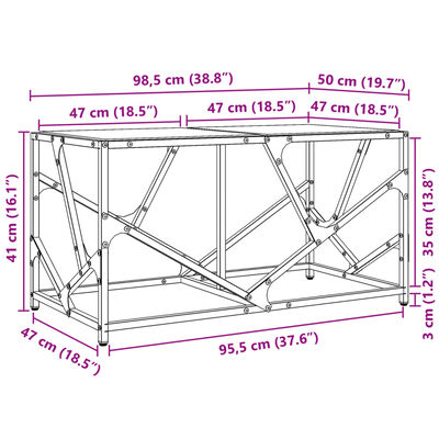 vidaXL Table basse avec dessus en verre transparent 98,5x50x41cm acier