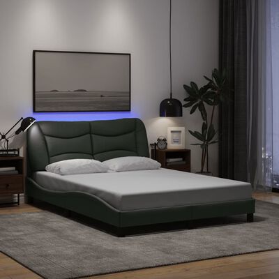 vidaXL Cadre de lit avec lumières LED gris foncé 120x200 cm tissu