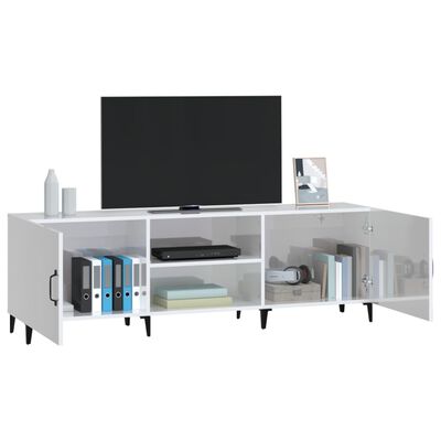 vidaXL Meuble TV blanc brillant 150x30x50 cm bois d'ingénierie