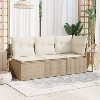 vidaXL Canapé de jardin avec coussins 3 places beige résine tressée