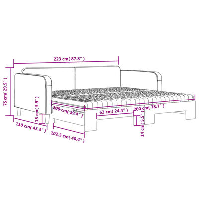 vidaXL Lit de jour avec gigogne et matelas noir 100x200 cm tissu