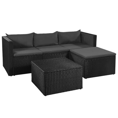 vidaXL Salon de jardin 3 pcs Résine tressée Noir et gris