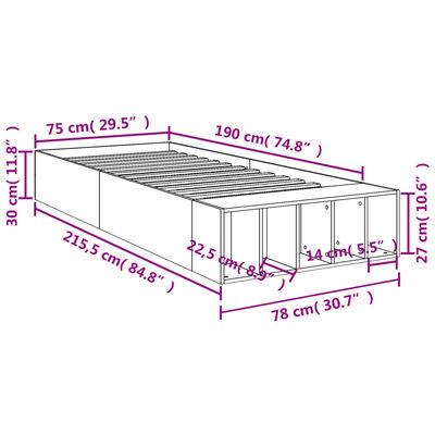 vidaXL Cadre de lit chêne sonoma 75x190 cm bois d'ingénierie