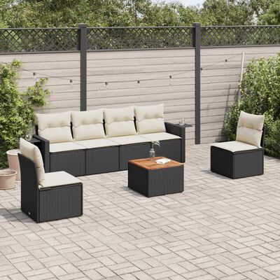 vidaXL Salon de jardin 7 pcs avec coussins noir résine tressée